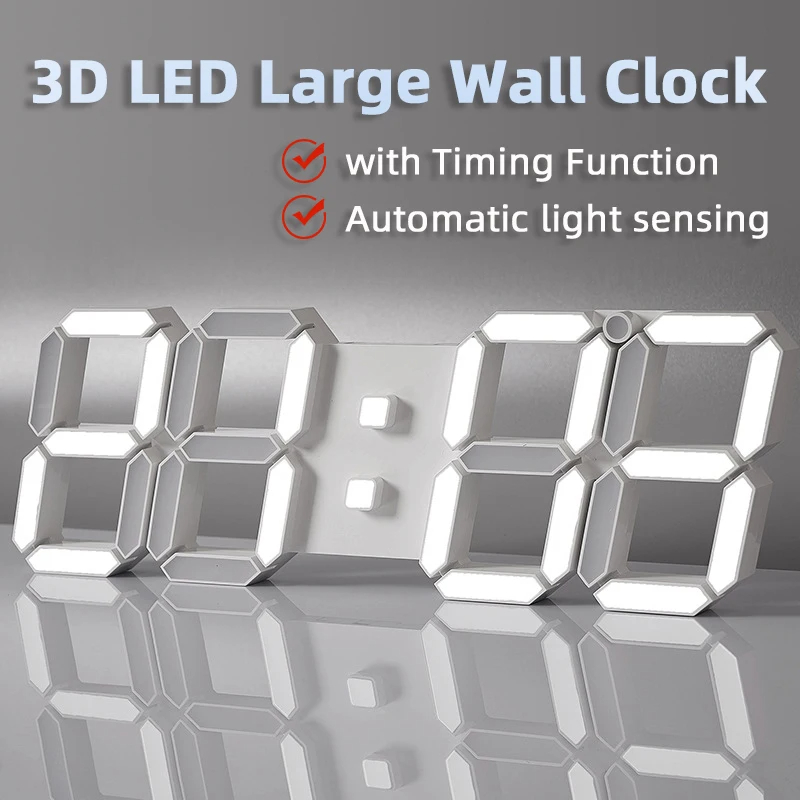 Luxury Watch Wall Clock - Relógio Despertador Digital LED 3D Luminoso