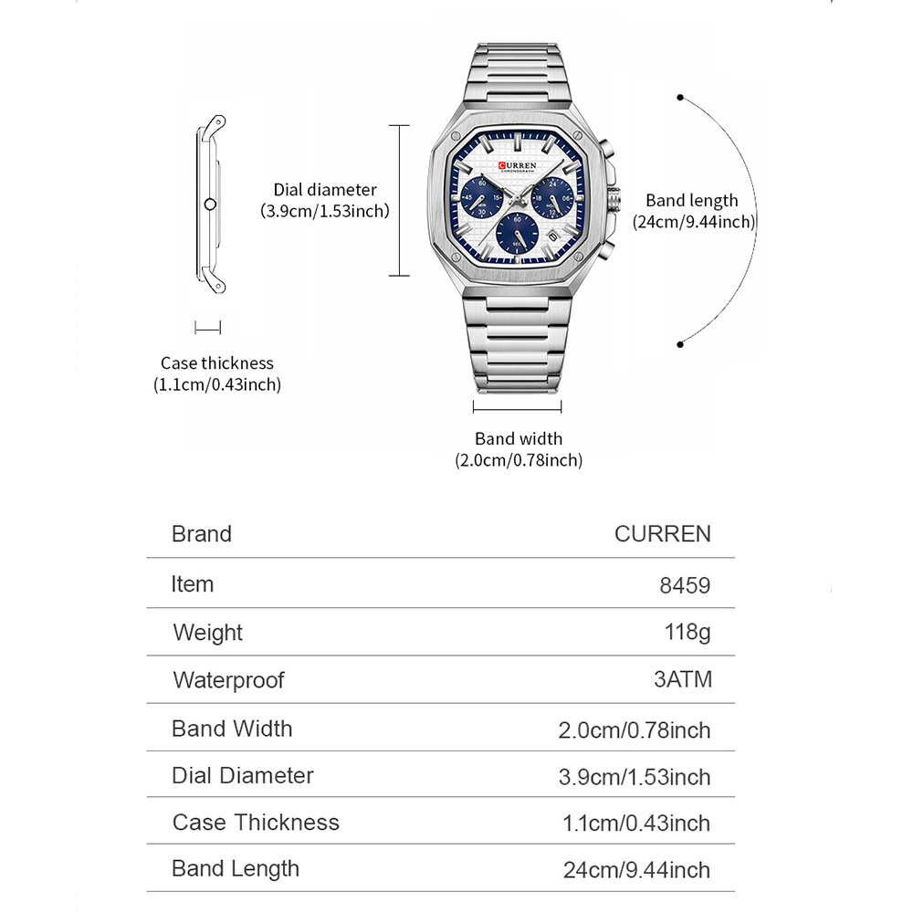 Curren relógio crono quadrado  - Luxury Watch Square avaliação e preço